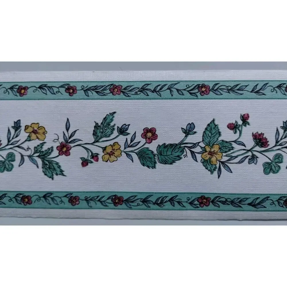 Sanitas Classic Series - Pre-pasted Vinyl Border 15 ft - Dk Pink Yellow Flowers